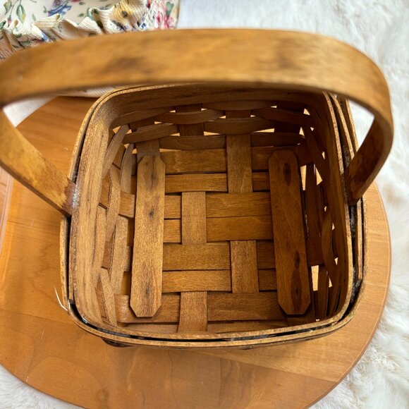 Vintage Longaberger Spring Floral Tarragon Basket Set With Protector Liners - Picture 12 of 16